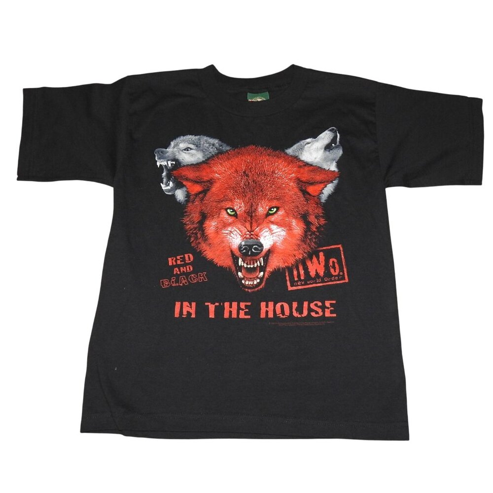 NWT Vintage 1998 WCW NWO Red and Black In the House Wolf YOUTH T-Shirt Large